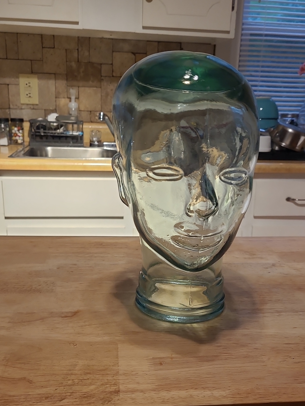 Glass Mannequin Head Decorative Vase - Clear Green